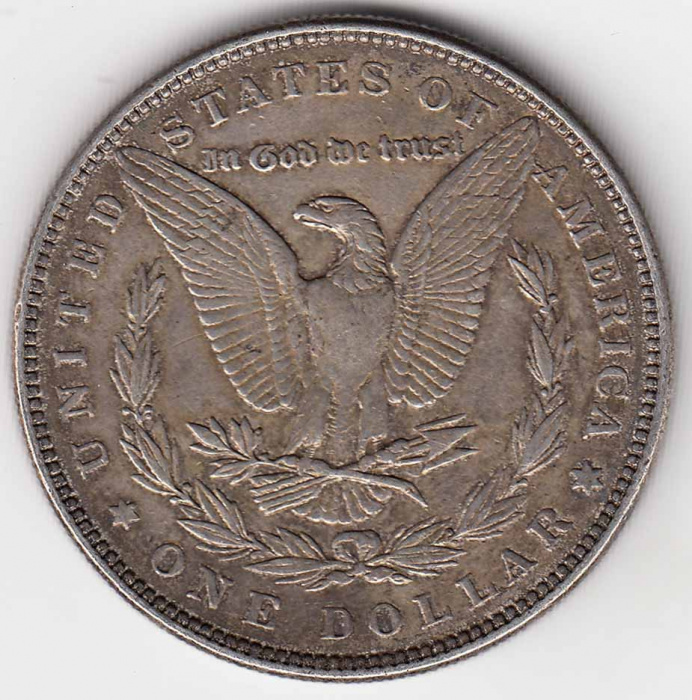 (1887) Монета США 1887 год 1 доллар   Голова Свободы, Морган, Белоговый Орлан Серебро Ag 900  XF